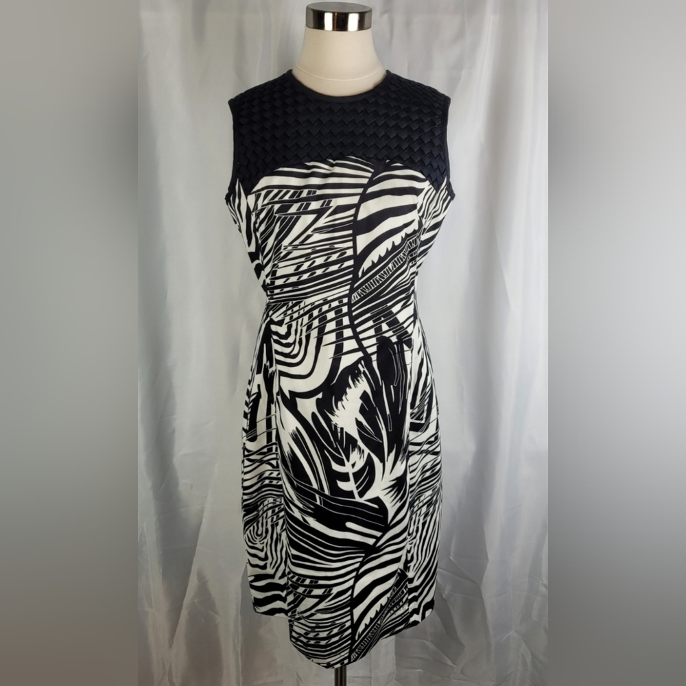 Leslie Stuart Black & White Tropical Jungle Palm Leaf Zebra Print Dress Size 8